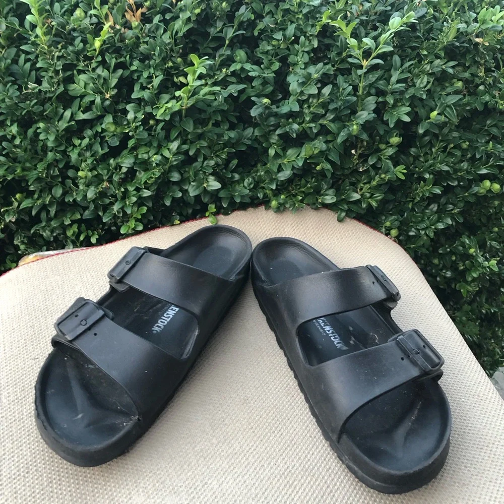 Birkenstock Arizona Exquisite Mens Black Rubber Sandals Size 41/8US